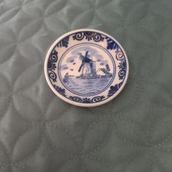 VINTAGE Miniature Blue Delft Plate with Windmill Scene