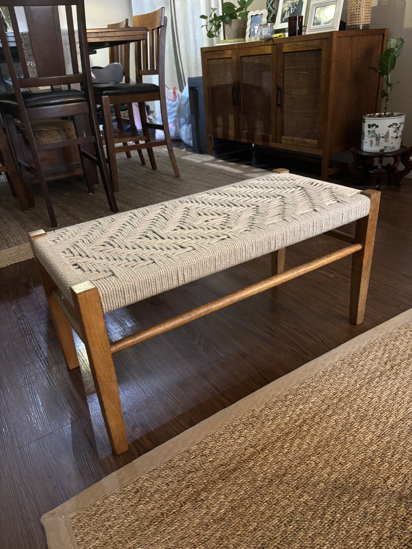 Wood Bench Small With Rope Detail