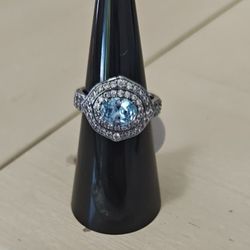 Aquarium And Diamond CZ Ring Size 5!