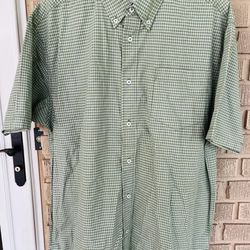 Wrangler Hero Men's Green Plaid Button Down Shirt Cotton Short Sleeve Large