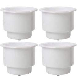 (4 pcs White) - Amarine Made Recessed Drop in Plastic Cup Drink Can Holder with Drain for Boat Car Marine Rv