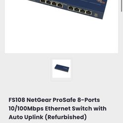NETGEAR Prosafe 8 Port 10/100 Switch FS108