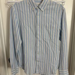 Club Monaco White Blue Cotton Gauze Button Down Shirt Men’s Size Small