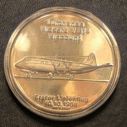 One (1) Silver Round - Lufthansa Inaugural Flight 10/10/1958