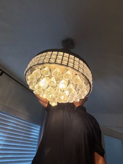 Used Bronze  & crystal flush mount chandelier