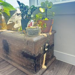 Antique Wooden Chest with Metal Hardware 