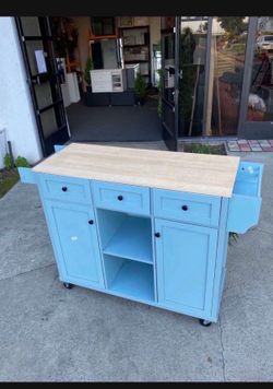 $180.00!! New Wooden Farmhouse Kitchen Island w/ Drop Leaf Countertop & Wheels Portable Rolling Island. 54-3/8"X 17-5/8"X 39'