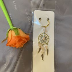 Gold Dreamcatcher Earrings with Pink Accents