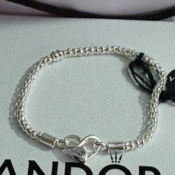 Pandora Moments Authentic Brand New Sparkling Sterling Silver Studded Chain Bracelet 7 Inch & 7.5 Inches Available 