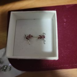 Sterling Silver Pink Topaz Flamingo Stud Earrings