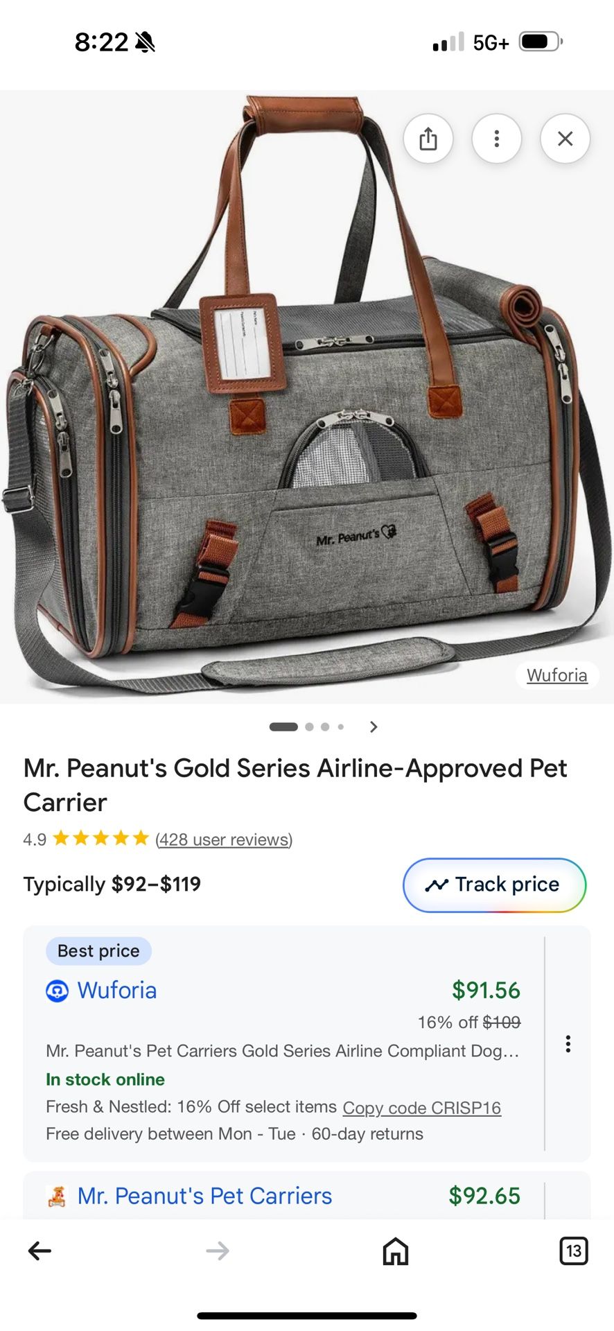 Me Peanuts Gold series airline approval Pet Carrier