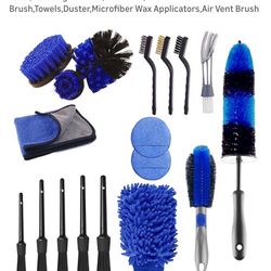 18Pcs Car Detailing Kit, Interior & Exterior Car Cleaning Tools, Detailing Brushes, Wash Mitt,Tire Brush,Towels,Duster,Microfiber Wax Applicators, Air