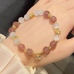 8mm Crystal and White Opal Heart Charm Bracelet (Pink or Gray)