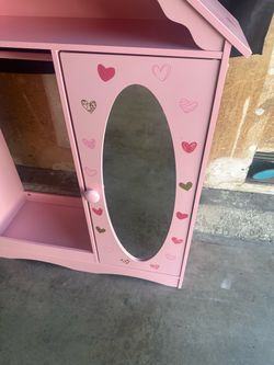 Pink Kids Wooden Wardrobe with Mirror
