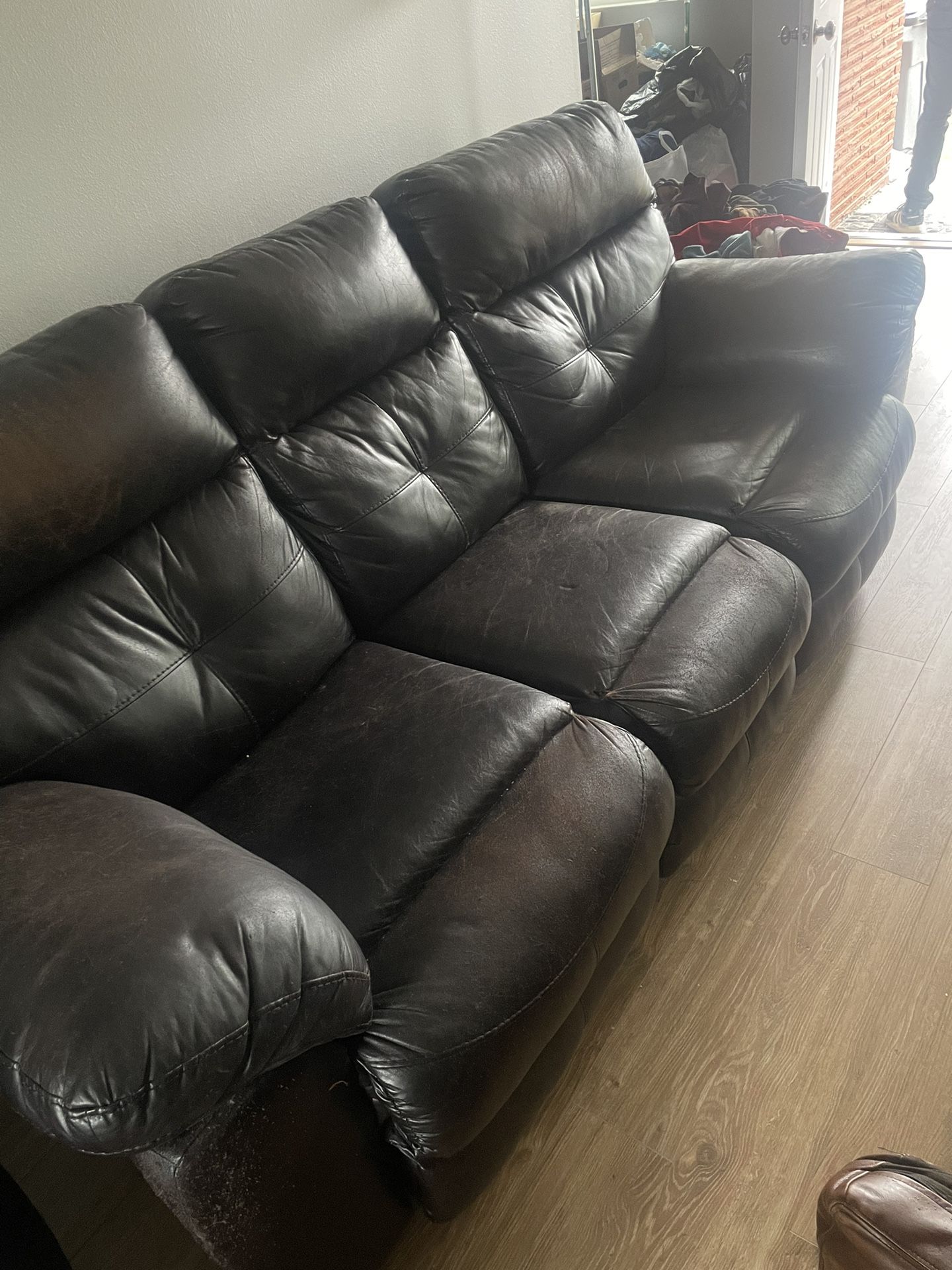 Recliner Leather Couch Set (A Little Scratched Up) 