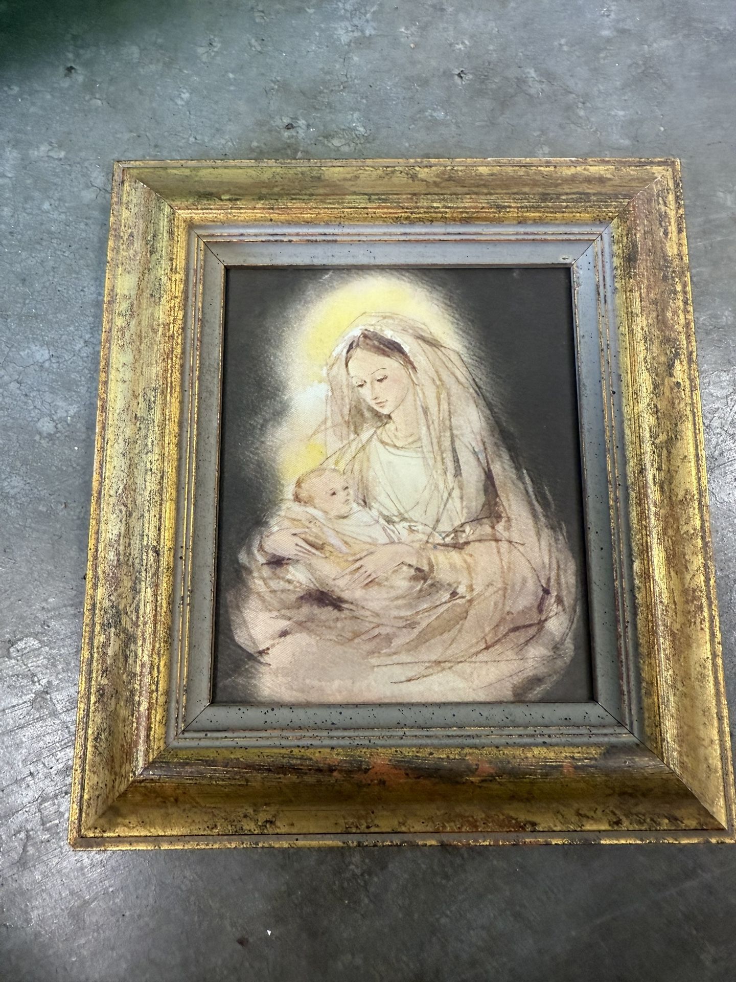 framed painting of the Madonna and Child,