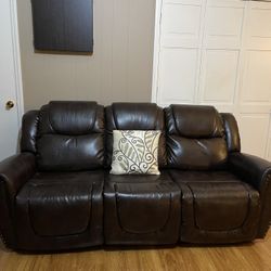 Like New Leather Reclining Sofa And Rocking Chair