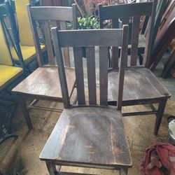 Vintage Solid Oak Chairs And 4 Vintage Cast Iron Chair's