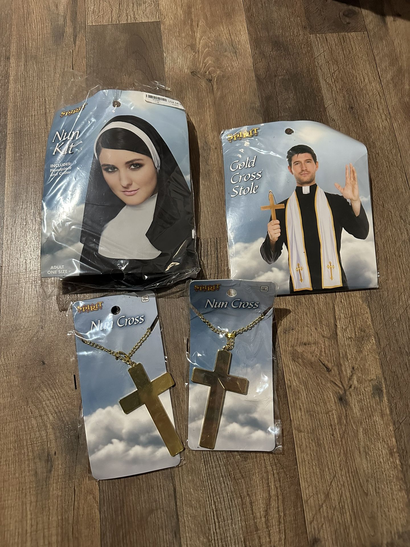 Nun Headpiece, White And Gold Cross Stole And 2 Nun Crosses