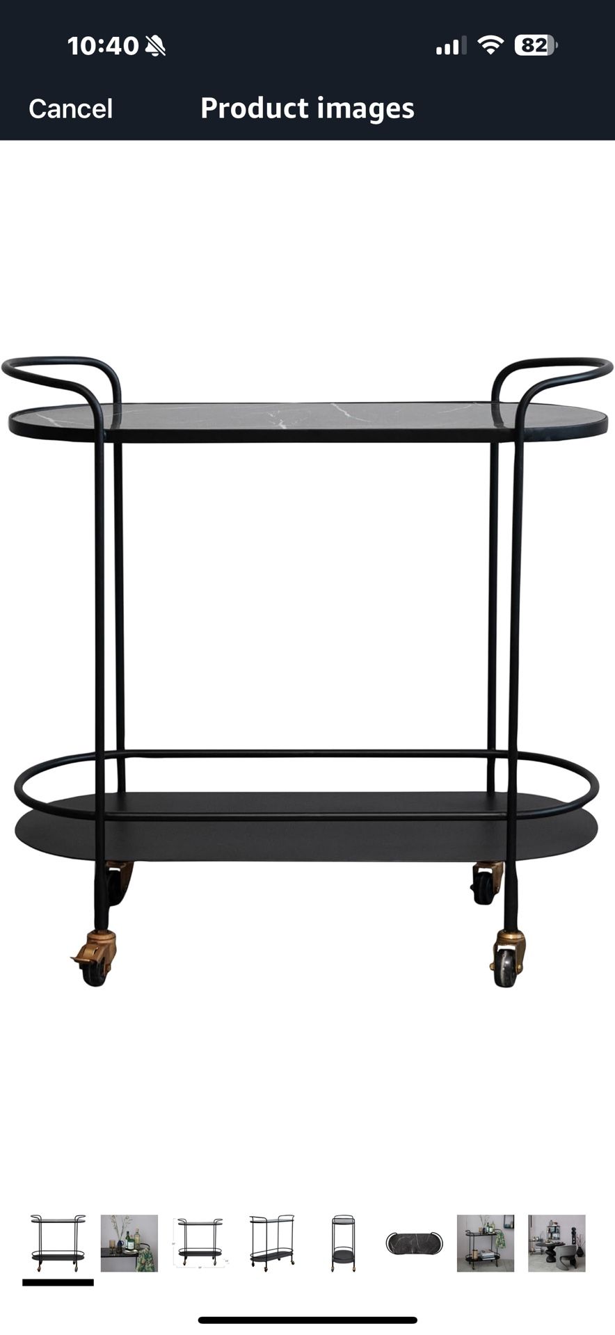 Bloomingville Metal and Veneer 2 Tier Bar Cart on Wheels Matte Black Product Dimensions 13