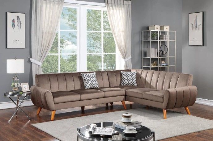 Brand New Brown Retro Style Sectional Sofa 
