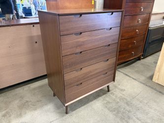 Mid-Century Modern 5-Drawer Tallboy Dresser in Walnut