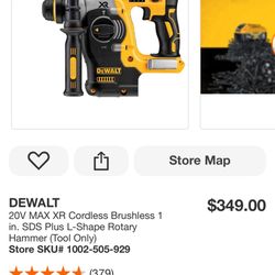 DEWALT 20V MAX XR Cordless Brushless 1 in. SDs Plus L-Shape Rotary Hammer (Tool Only)