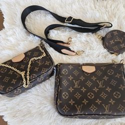 WOMEN BAG(3 IN 1). CHAIN & REMOVABLE LONG OR SHORT HANDLE BROWN & PINK