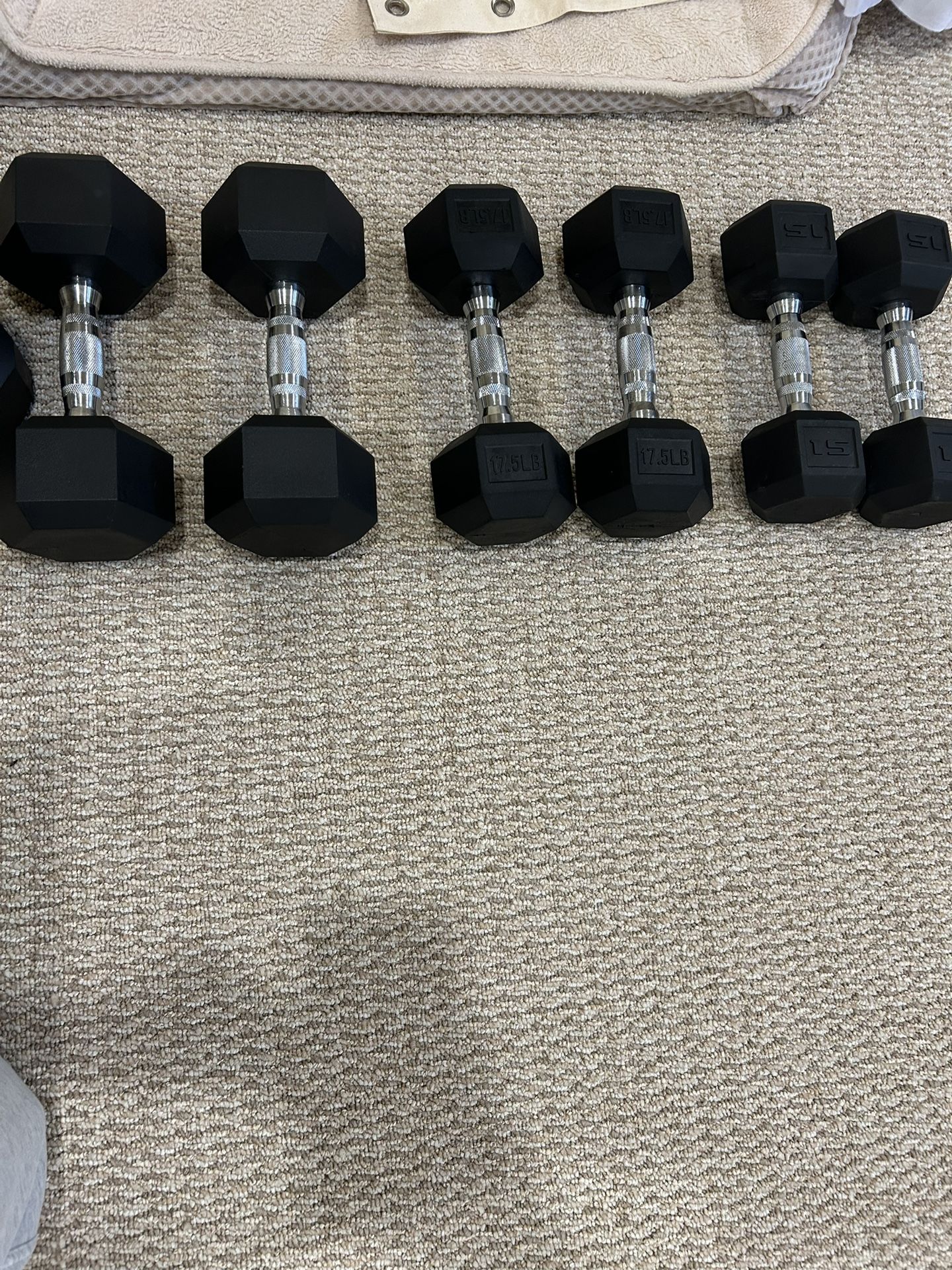 Dumbbell Set. 15s, 17.5s, and 25s
