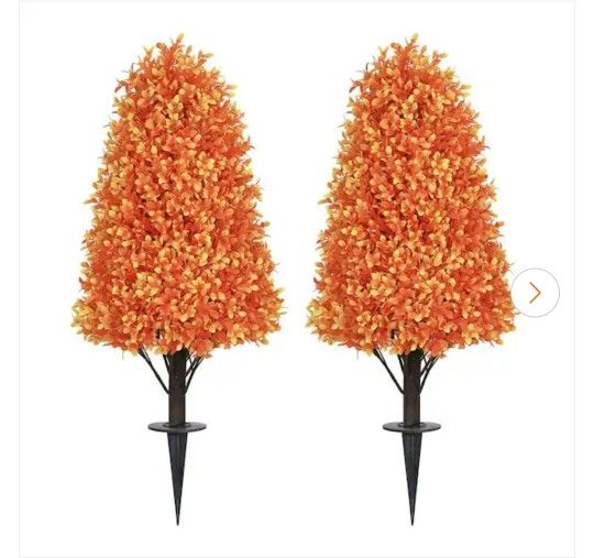 HOYMN 3 ft. Artificial Cedar Ball Topiary Tree Autumn Fall Decor with Ground Spike (2-Pack) for Indoor/Outdoor