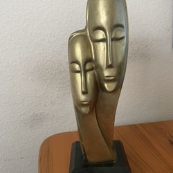 2 faced mid century brass statue with marble base
