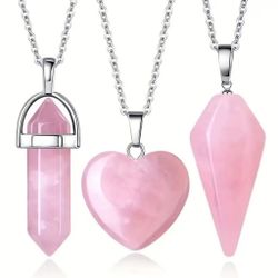 3pcs Rose Quartz Necklaces Pendants Set For Spiritual Energy