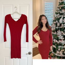 V Neck Red Sweater Dress-like new
