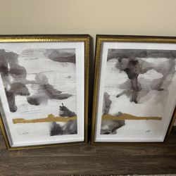 Gold, ornate, framed and double matted museum art printed tilted sunset