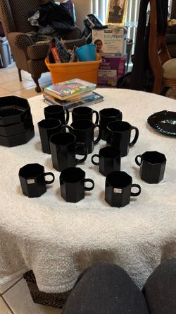Vintage Black Octagonal Mugs