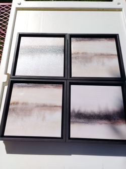 4-Piece Framed Canvas Wall Art Set – 10x10 – Neutral Abstract
