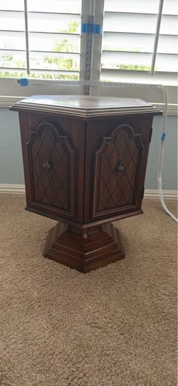 Hexagonal Wood Pedestal Cabinet End Table