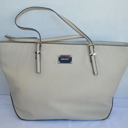 Women's Nine West Double handle Tote Cream Buckle Accents Pebbles Vegan Leather