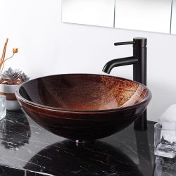 Round Tempered Glass Artistic Vessel Sink Countertop Vanity Sink Fregadero - Remodeling Needs