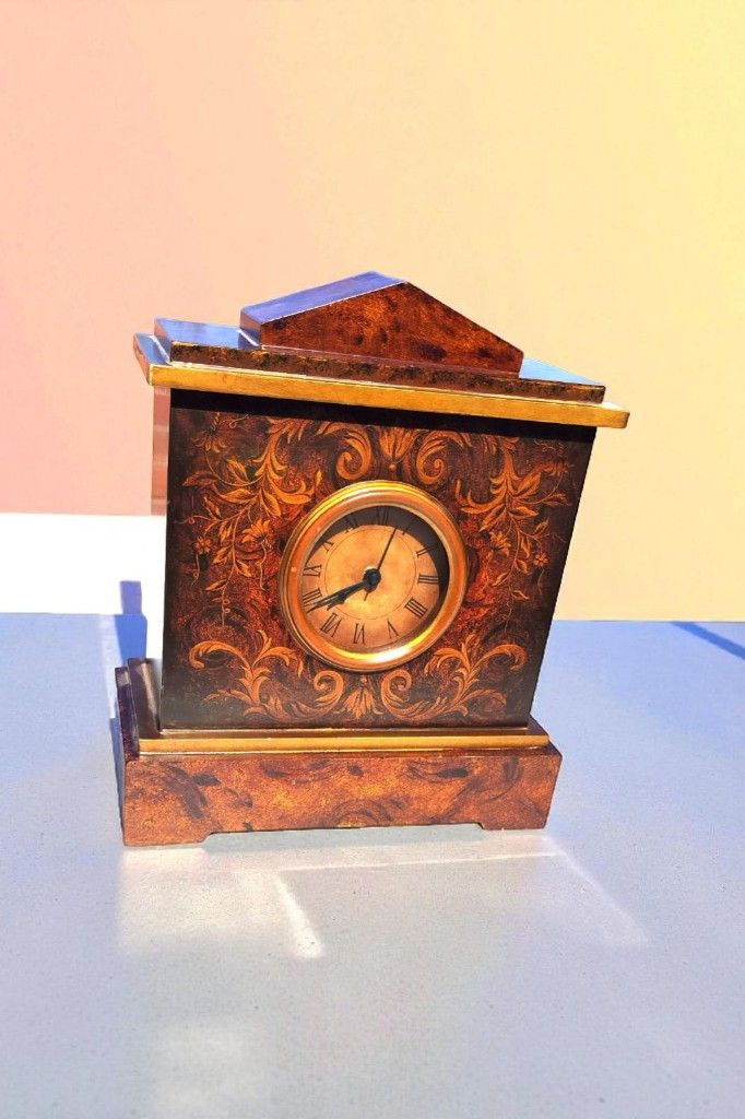 Vintage Wooden Table Clock With The Jewelry Hanger Storage