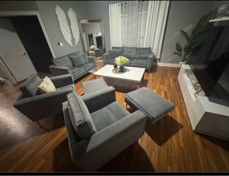 7 pieces Gray Velvet Living Room Sofa Set