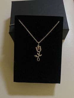 Hallmark Diamonds Flower Necklace 1/15 ct tw Sterling Silver and 10k Rose Fold 18”
