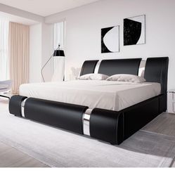Black Leather Queen Bed Frame