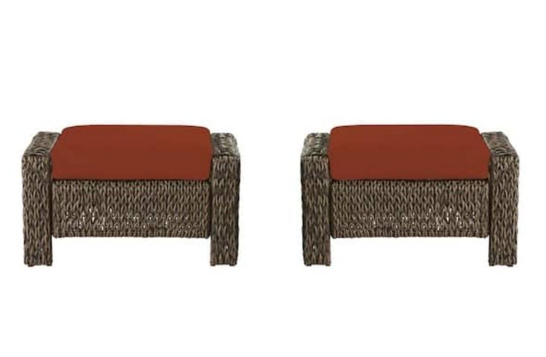 Hampton Bay
Laguna Point Brown Wicker Outdoor Patio Ottoman with CushionGuard Quarry Red Cushions (2-Pack)