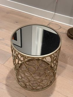 Gold Metal Side Table with Mirror Top