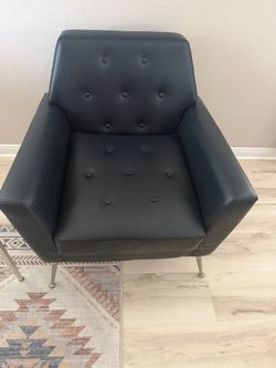 Navy Tufted Leather Accent Chair