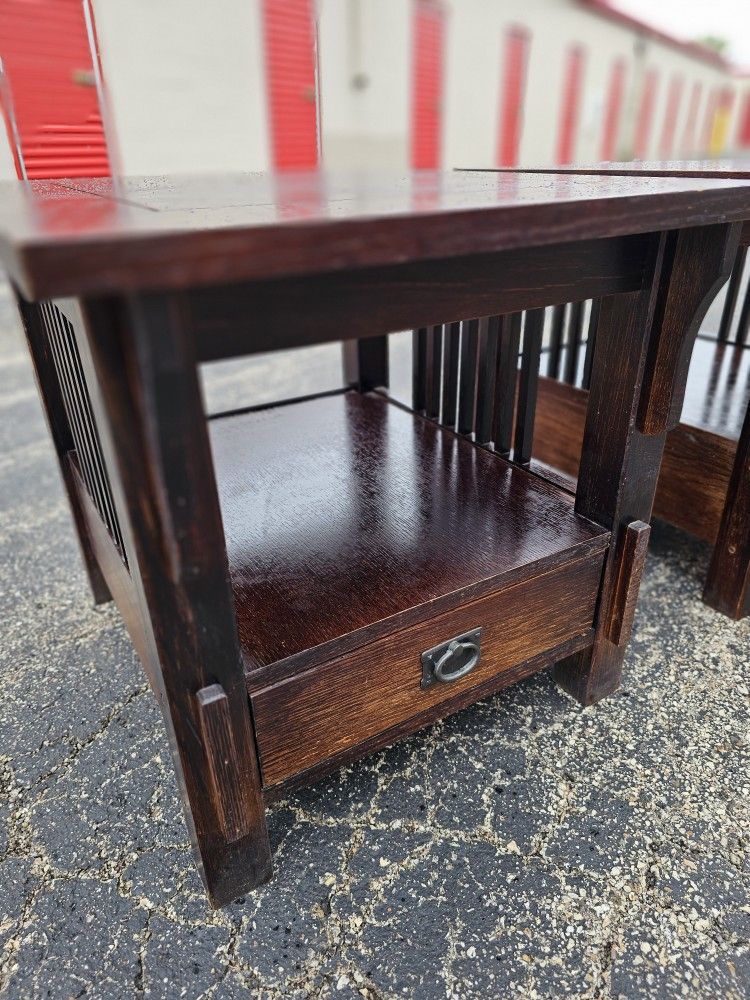 Pair Of Vintage Bassett Furniture Mission Style Oak Side Table