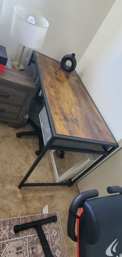 Industrial Style Computer Desk with Storage Shelf – Rustic Wood & Black Metal