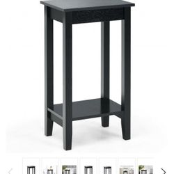 2- Tier Nightstand End Side Wooden Legs Table For Bedroom-black 