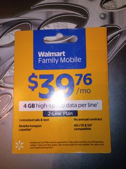 FAMILY MOBILE WALMART PHONE CARD 2 LINE PLAN